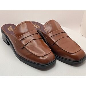 Franco Sarto Genny Loafer Mule Brown Leather Block Heel Women Size 11M